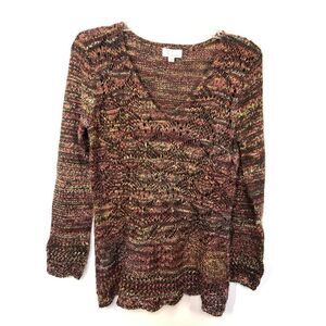 -3. Ponsesa Women's Open Knit Long Sleeve V-Neck Pullover Sweater Multicolor Med